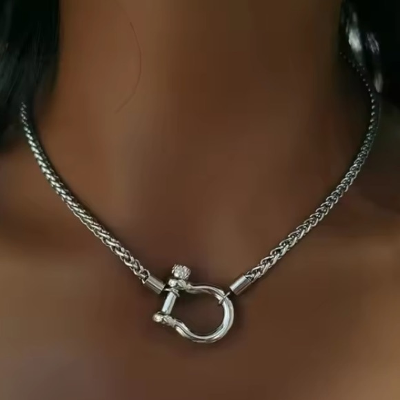 Horseshoe Silver Statement Choker Necklace, Horse D Ring - Picture 1 of 2